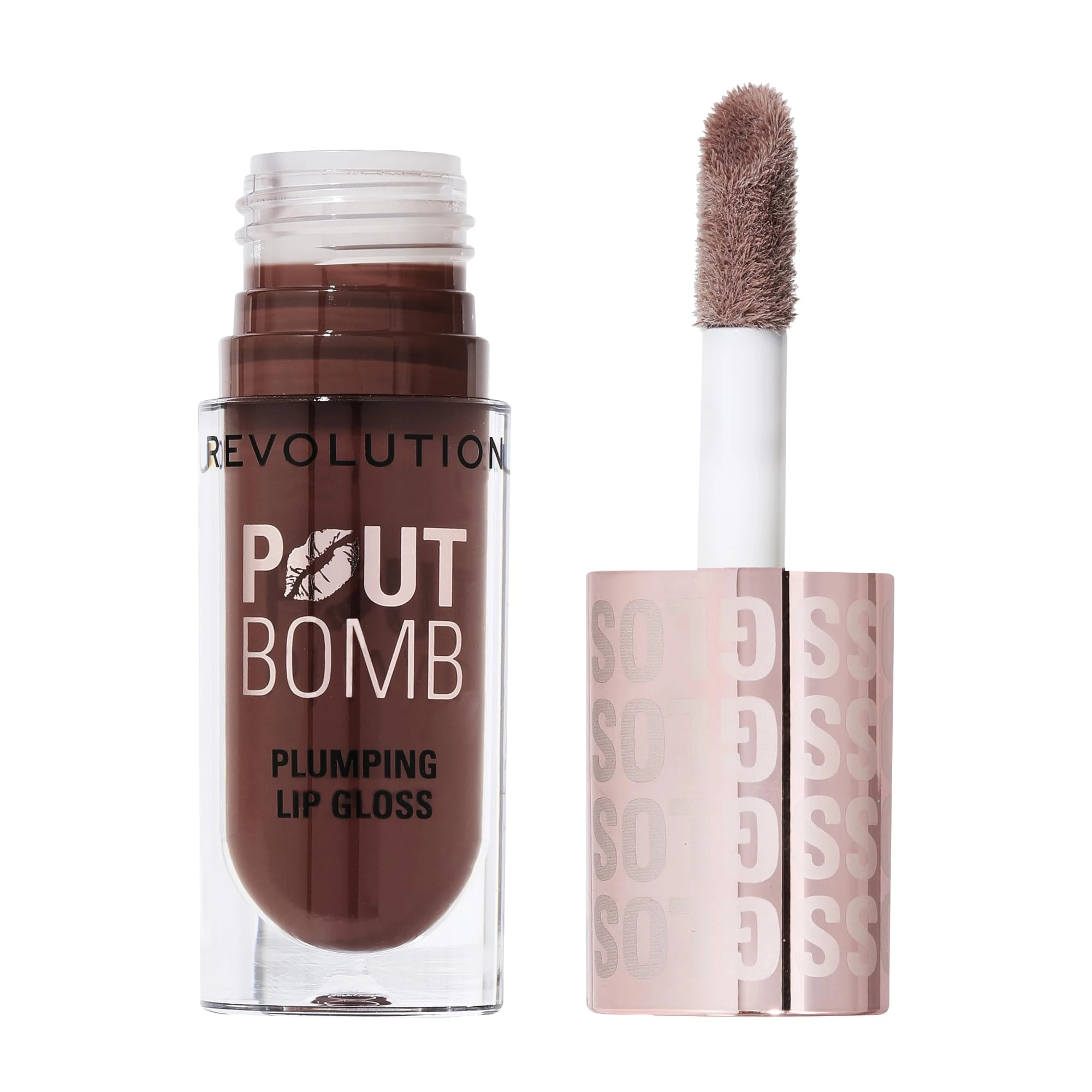 Revolution Beauty, Pout Bomb Plumping Lip Gloss, High-Shine for Glossy, Fuller & Plump Lips with Hyaluronic Acid & Peptides, Vegan & Cruelty-Free, Espresso Cool Nude & Brown