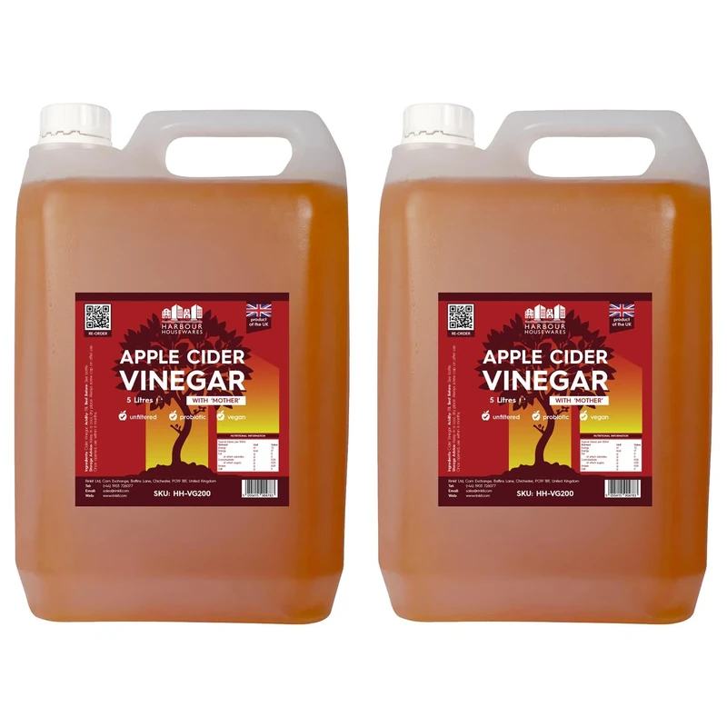 Harbour Housewares Apple Cider Vinegar – Pack of 2 – 5L – Vegan Raw Natural Unfiltered ACV Health Food for Cooking