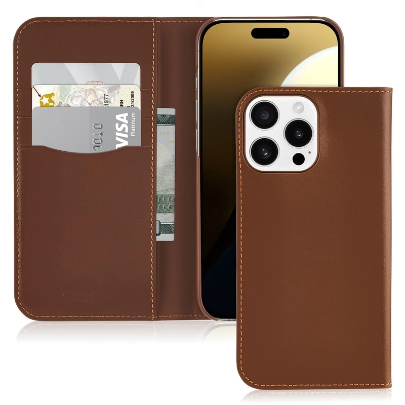 Coach Signature Leather Wallet Folio iPhone 16 Pro Max Case - Designer Phone Case - Hazelnut - Image 1