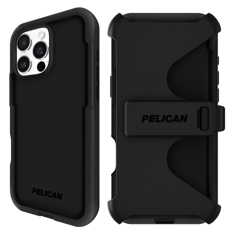 Pelican Voyager iPhone 16 Pro Max Case [Compatible with MagSafe] Rugged Phone Case w/ 18ft Military-Grade Drop Protection - Heavy Duty Phone Cover w/Belt Clip Holster for iPhone 16 Pro Max - Black