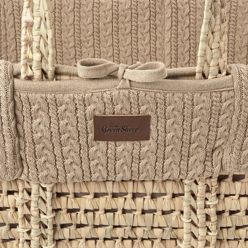 The Little Green Sheep Cable Knit Moses Basket Replacement Liner - Truffle