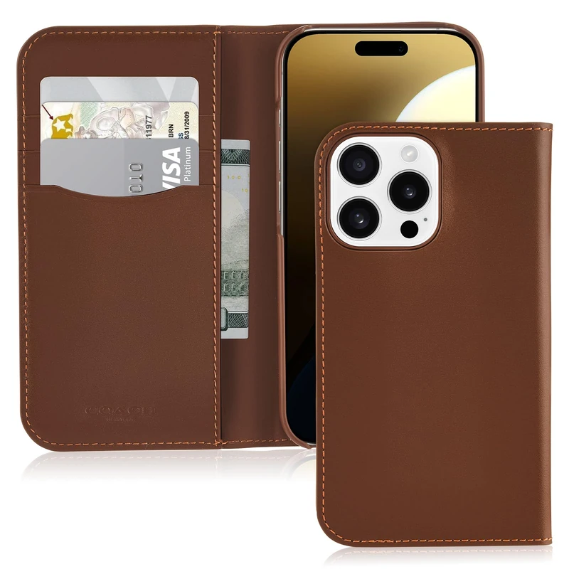 Coach Signature Leather Wallet Folio iPhone 16 Pro Case - Designer Phone Case - Hazelnut