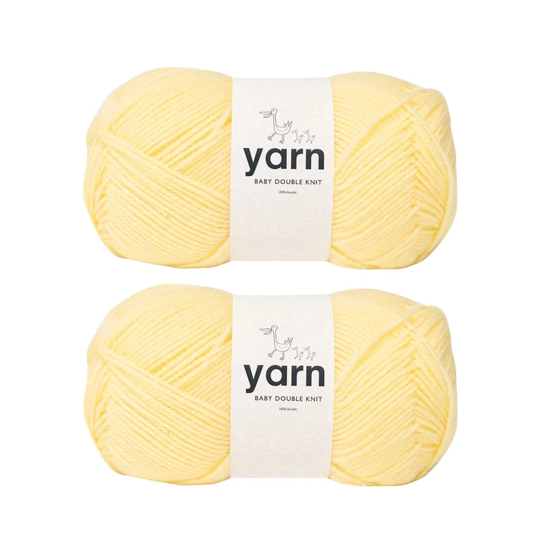 Korbond Baby Yarn - Yellow - 2 x 100g Acrylic Wool - Lightweight, Hypoallergenic & Durable Double Knit Crochet Yarn Knitting Wool