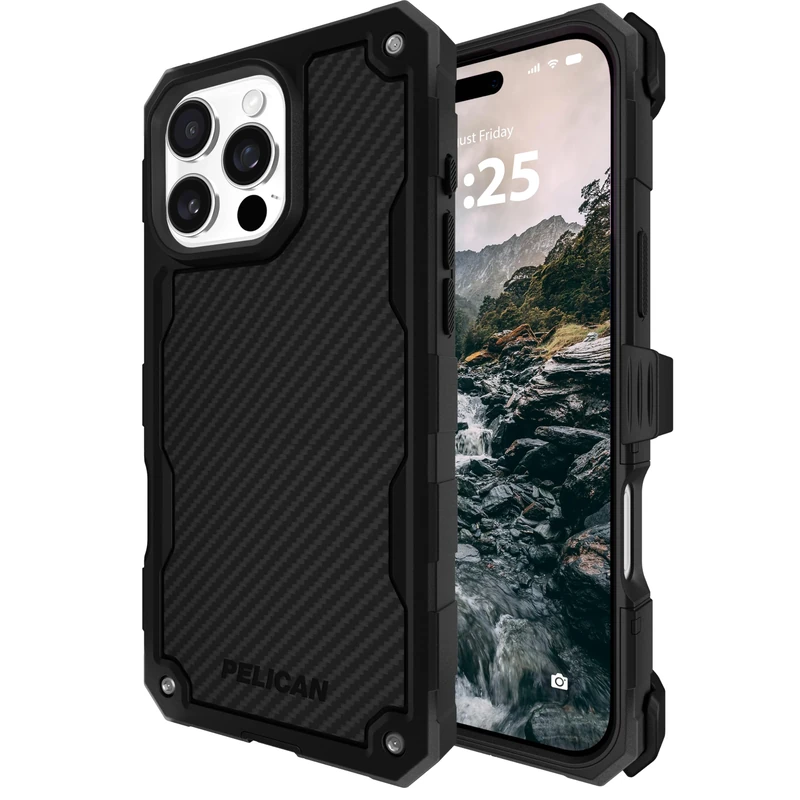 Pelican Shield iPhone 16 Pro Case [Compatible with MagSafe] Rugged Phone Case w/ 21ft Military-Grade Drop Protection - Heavy Duty Phone Cover w/Belt Clip Holster for iPhone 16 Pro - Carbon