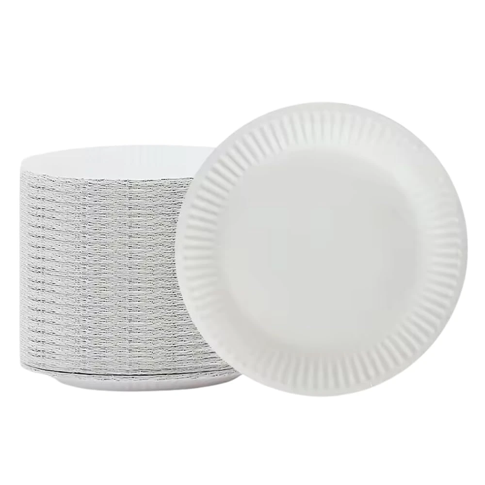 1ABOVE 100 Pack of 7-inch Disposable Paper Plates, 18cm White Paper Plates Perfect for Everyday use, Ideal for BBQ's, Parties and Events.