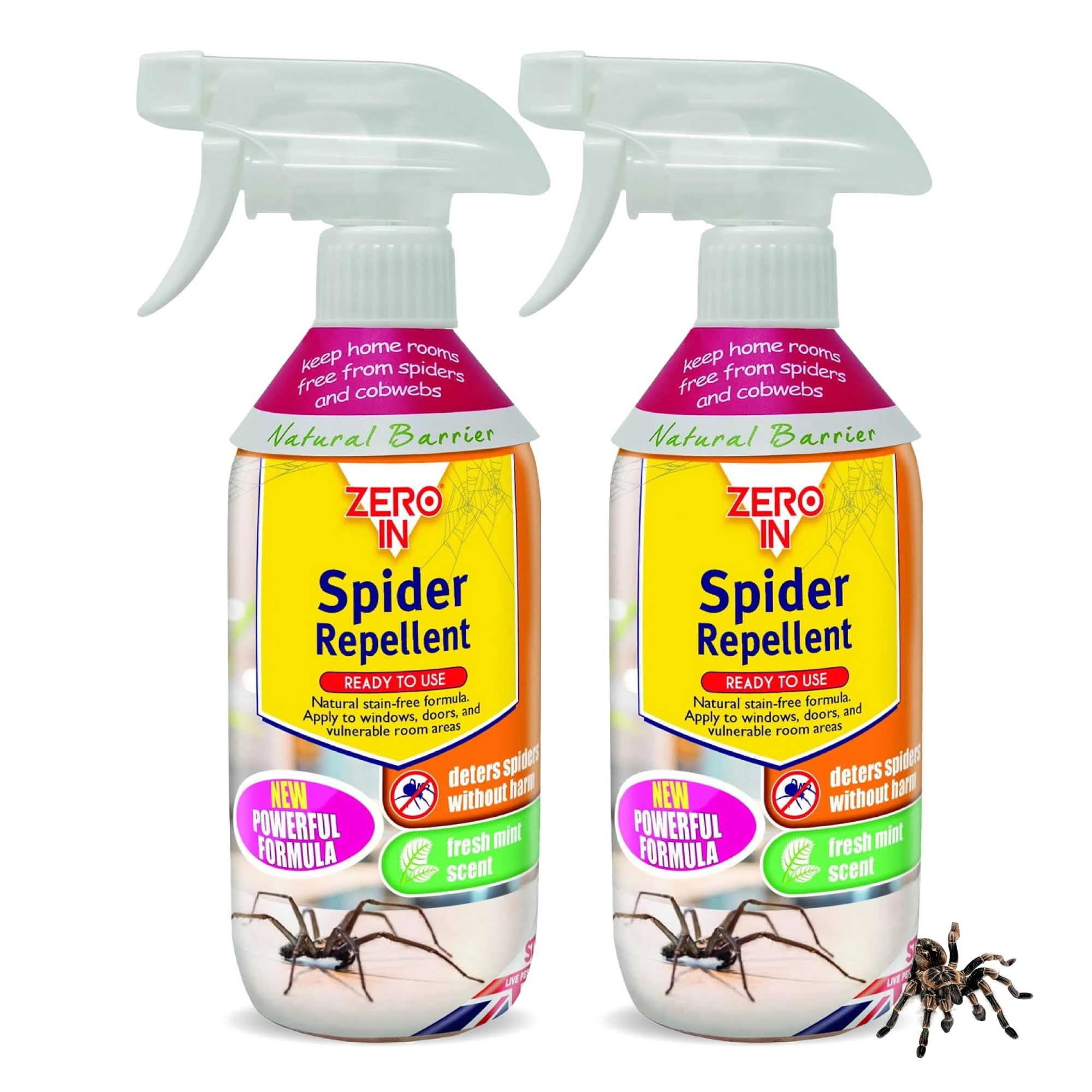 Zero In Spider Repellent - Indoor Peppermint Oil Spray for Spiders, Multi Pack X2 - Non-Toxic, Insect Spray for Home - Suitable for Indoor Use, Lasts up to 2-3 Weeks - 500ml