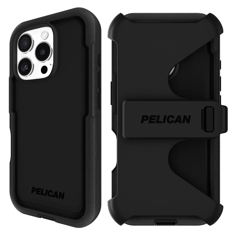 Pelican Voyager iPhone 16 Pro Case [Compatible with MagSafe] Rugged Phone Case w/ 18ft Military-Grade Drop Protection - Heavy Duty Phone Cover w/Belt Clip Holster for iPhone 16 Pro - Black