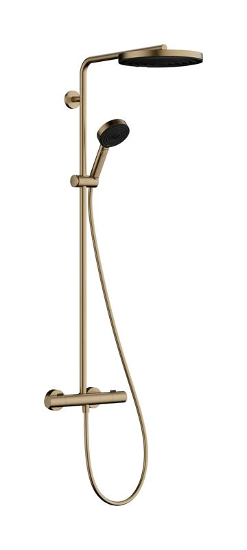 hansgrohe Pulsify S Puro - shower system with thermostat, rainfall shower head (260 mm), hand shower (3 sprays), shower hose, shower rail and head shower round (1 spray), brushed bronze, 24236140
