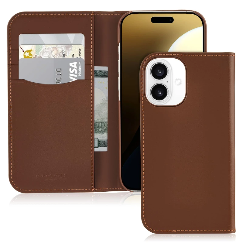 COACH Signature Leather Two Piece Detachable Wallet Folio iPhone 16 Case - Designer Phone Case - Hazelnut