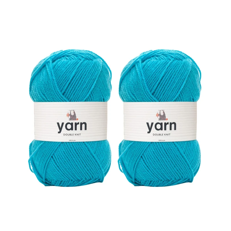 Korbond Yarn - Turquoise - 2 x 100g Acrylic Wool - Lightweight, Hypoallergenic & Durable Double Knit Crochet Yarn Knitting Wool