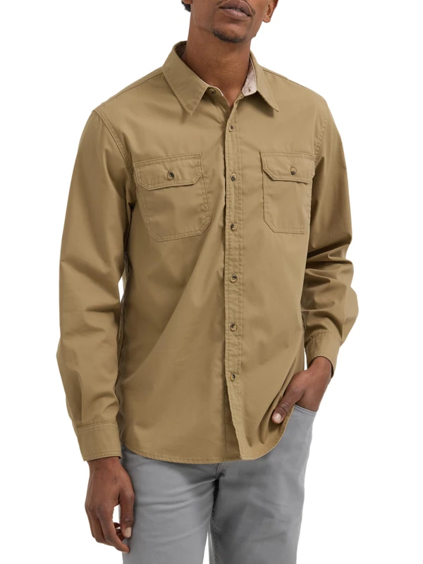 Wrangler Authentics Men's Long Sleeve Classic Woven Shirt, Elmwood, 3XL