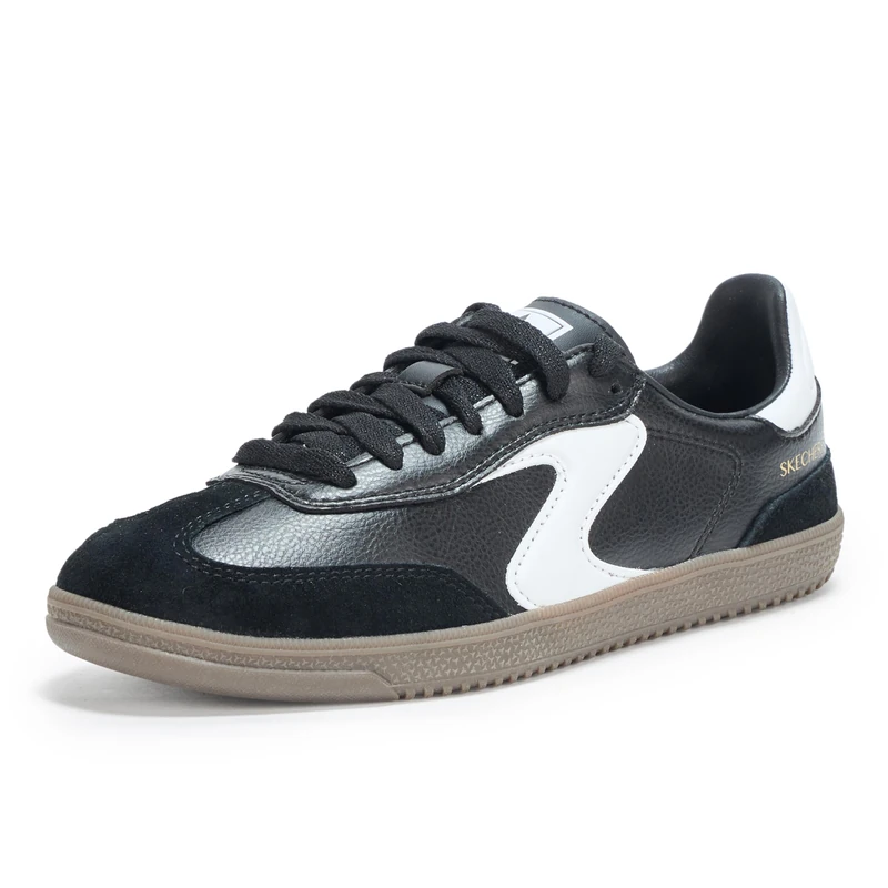 Skechers Women's Hotshot Kickoff Sneaker, Black Duraleather/White Leather/Trim, 3 UK