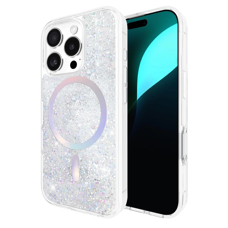 kate spade new york iPhone 16 Pro Case - Compatible with MagSafe - Designer Phone Case - Liquid Glitter Iridescent