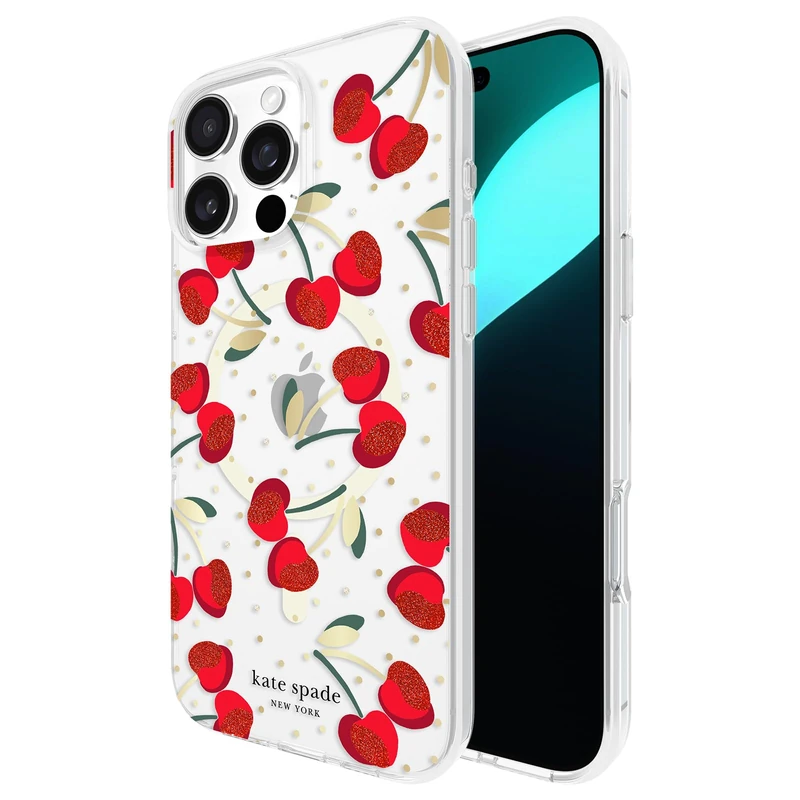 Kate Spade New York iPhone 16 Pro Max Case - Compatible with MagSafe - Designer Phone Case - Cherry Dot Gems