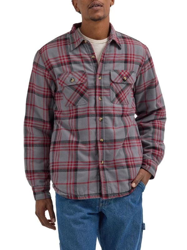 Wrangler Authentics Men's Long Sleeve Sherpa Lined Shirt Jacket, Quiet Shade, 3XL