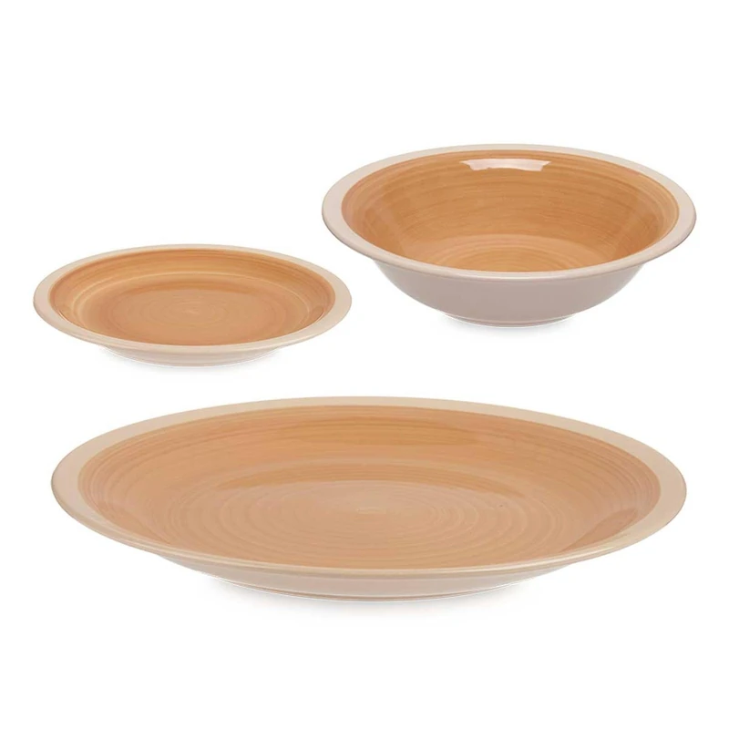 San Ignacio Set 18 Pieces Beige Stoneware dinnerware Set with Edge Collection VESSIA