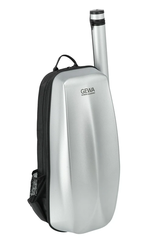 GEWA Space Bag Silver with Bow Case - Violin Case/Backpack for 4/4 - 3/4 Violins - Polycarbonate Outer Cover - Ergonomic Back - Accessory Compartments