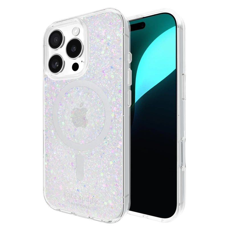 Kate Spade New York iPhone 16 Pro Case - Compatible with MagSafe - Designer Phone Case - Chunky Glitter Iridescent