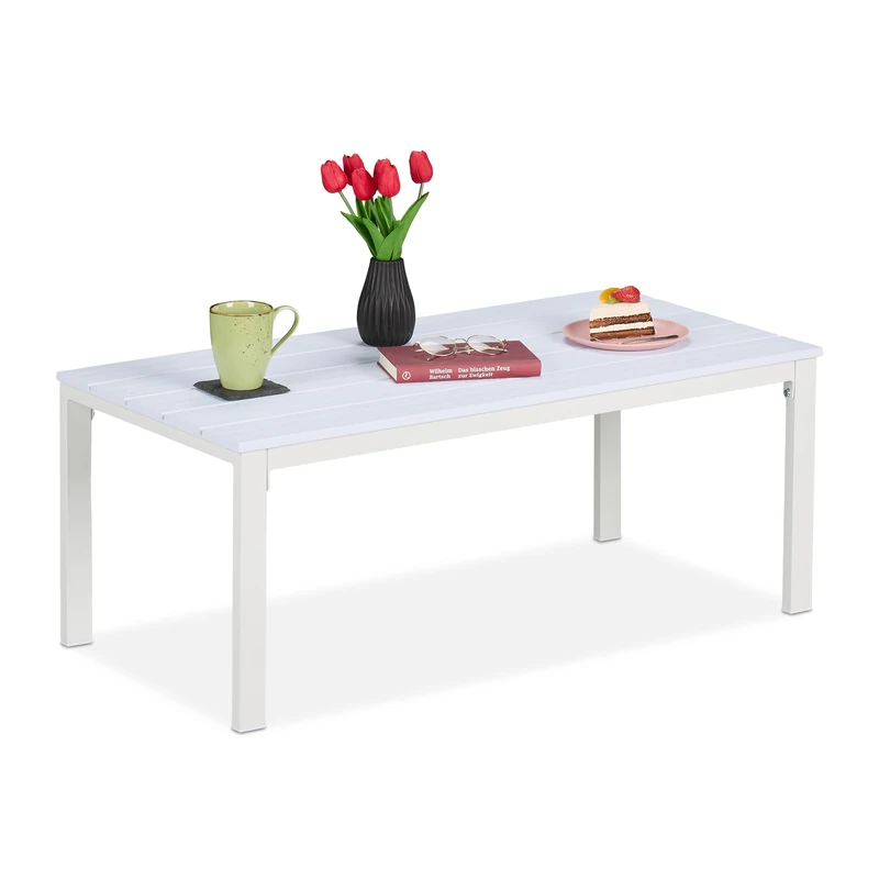 Relaxdays Garden Table, White, 39 x 98 x 48 cm