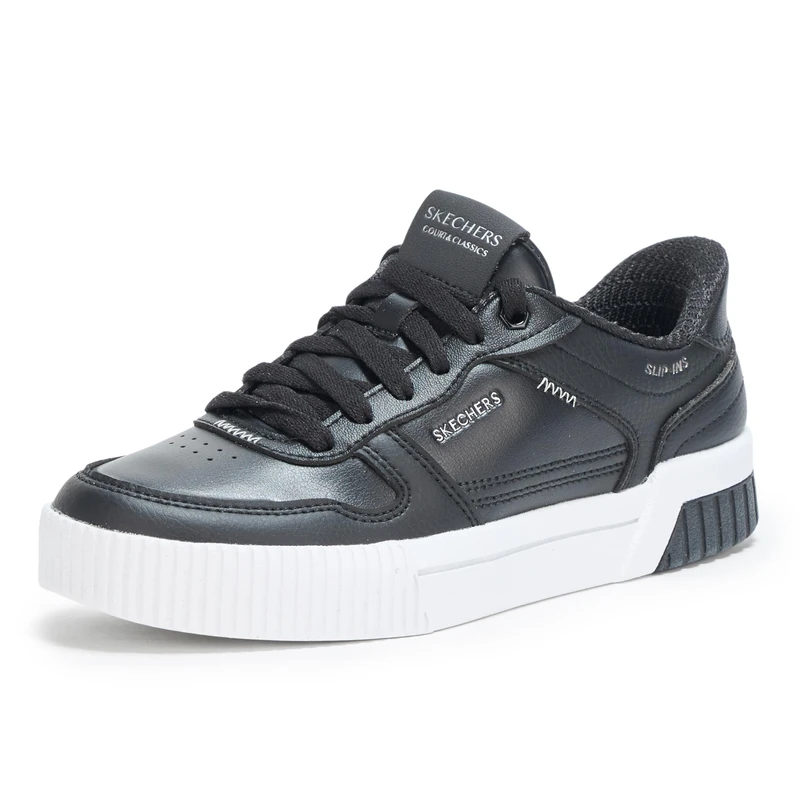 Skechers Women's Jade Put It in Neutral Slip-On Sneakers, Black Duraleather/White Trim, 3 UK