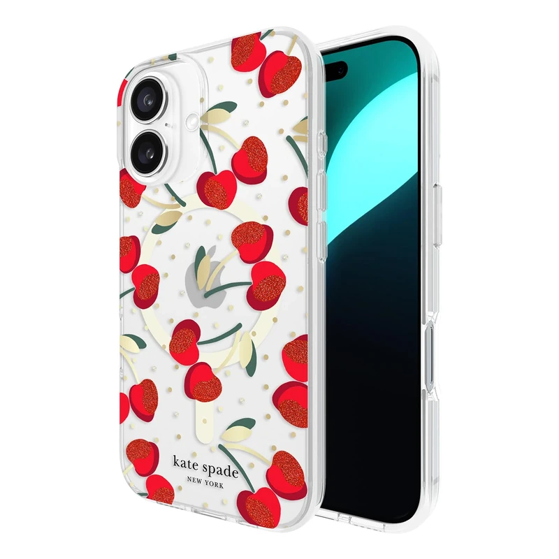 Kate Spade New York iPhone 16 Case - Compatible with MagSafe - Designer Phone Case - Cherry Dot Gems