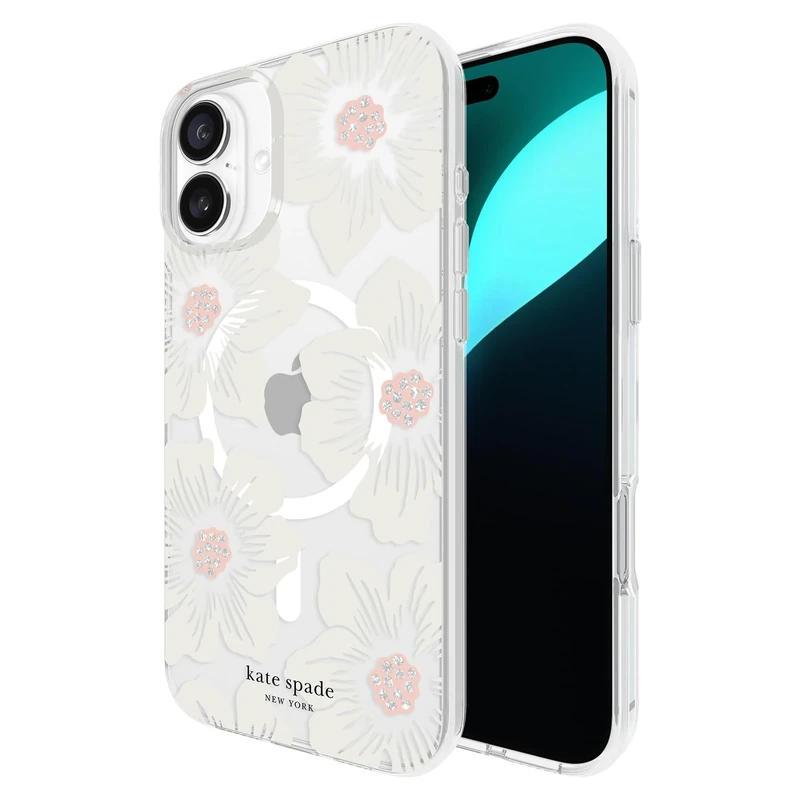 Kate Spade New York iPhone 16 Plus Case - Compatible with MagSafe - Designer Phone Case - Hollyhock Cream Floral