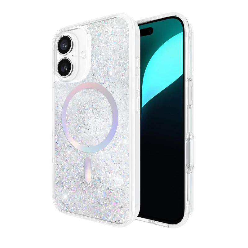 Kate Spade New York iPhone 16 Case - Compatible with MagSafe - Designer Phone Case - Liquid Glitter Iridescent
