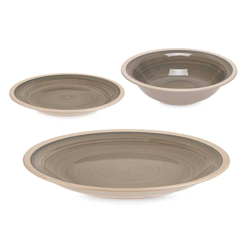 Set 18 Pieces Grey Stoneware dinnerware Set with Edge Collection VESSIA - Image 1