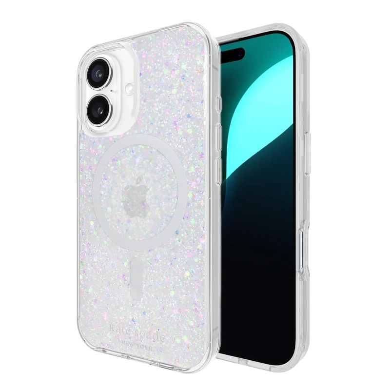 Kate Spade New York iPhone 16 Case - Compatible with MagSafe - Designer Phone Case - Chunky Glitter Iridescent