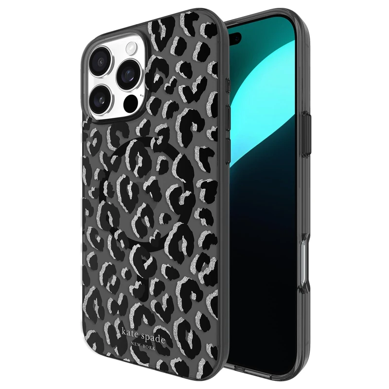 Kate Spade New York iPhone 16 Pro Max Case - Compatible with MagSafe - Designer Phone Case - City Leopard Black