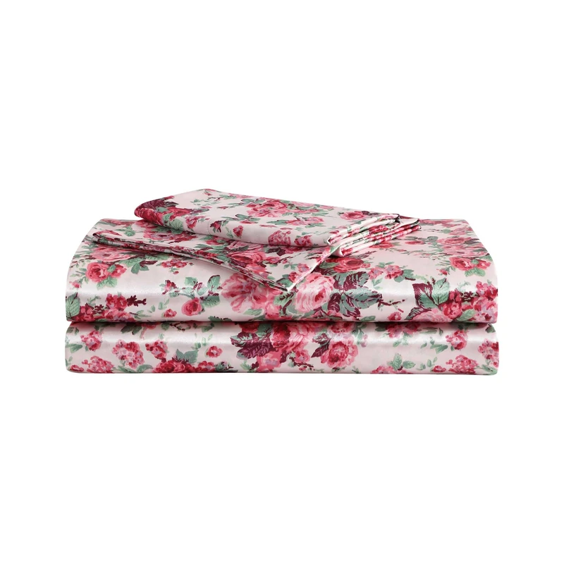 Betsey Johnson - Queen Sheets, Luxurious Satin Bedding Set, Smooth & Silky Home Decor (Vintage Floral Pink, Queen)
