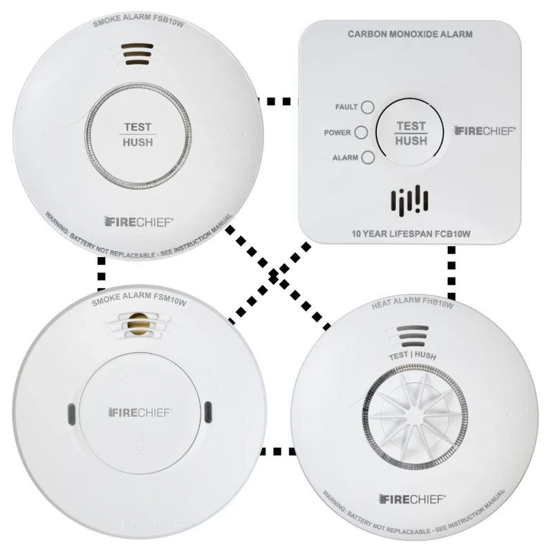 Wireless Whole House Fire Alarm Pack - Mains Smoke Alarm, Battery Smoke Alarm, Heat Alarm, Carbon Monoxide Alarm - Covers 2 Storey Home