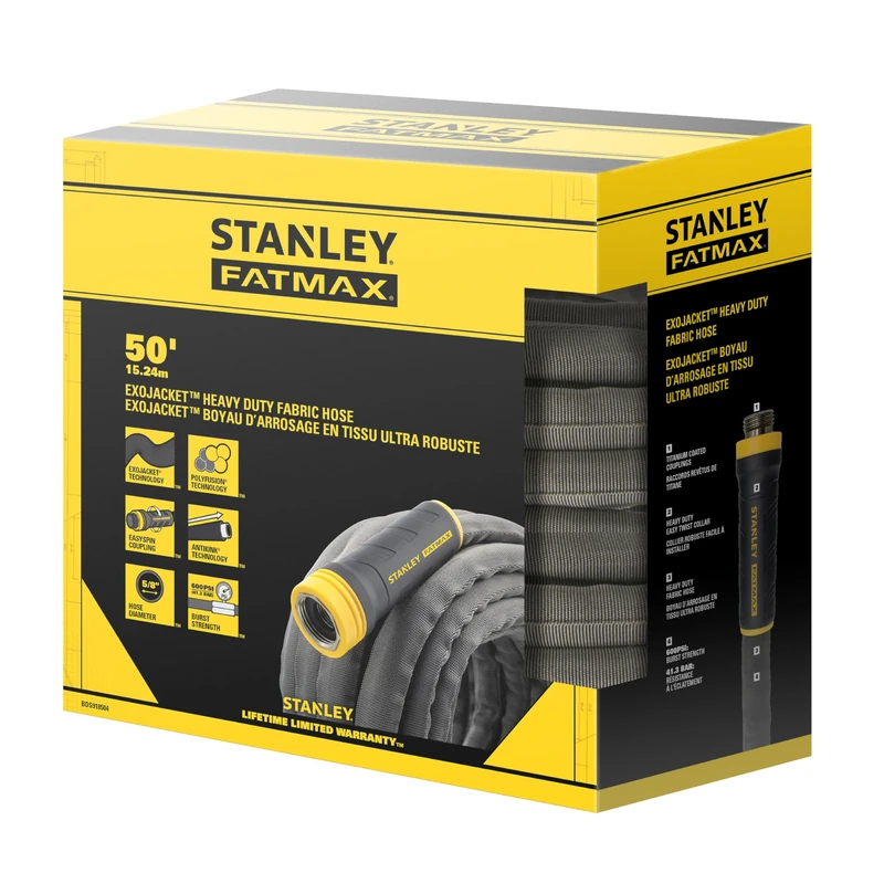 STANLEY BDS918504 Fatmax 50 ft. x 5/8 in. Fabric Hose with Swivel Coupling Watering, Gray, 50'