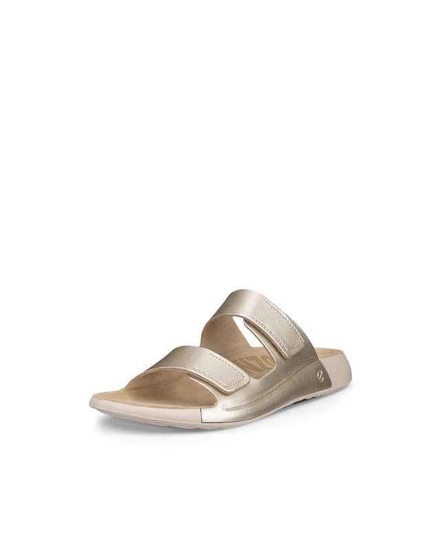 ECCO Women's Cozmo Two Band Slide Sandal, Pure White Gold Metallic, 8/8.5 UK