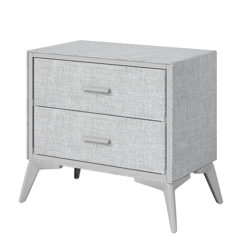 Clarisworld 2-Drawer Storage Upholstered Nightstand, Bedside Table, 60x35x54.5 cm, Non-Woven Fabric, Steel Legs, Grey