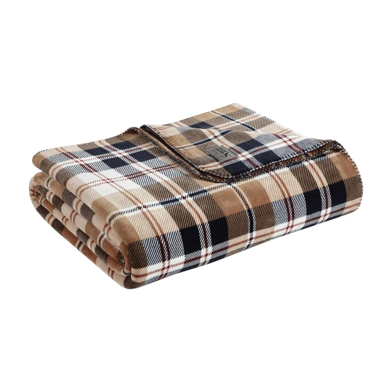 Eddie Bauer - Full/Queen Blanket, Reversible Plush Bedding, Plaid Home Decor, Oeko-Tex Certified (Tralhead Plaid Beige, Full/Queen)