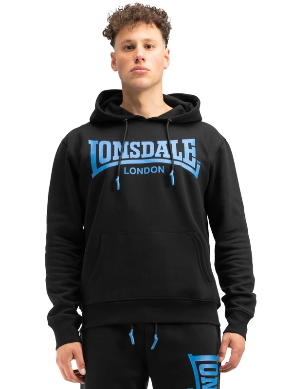 Lonsdale Men's Chatsworth Hoodie, Black/Blue, XL