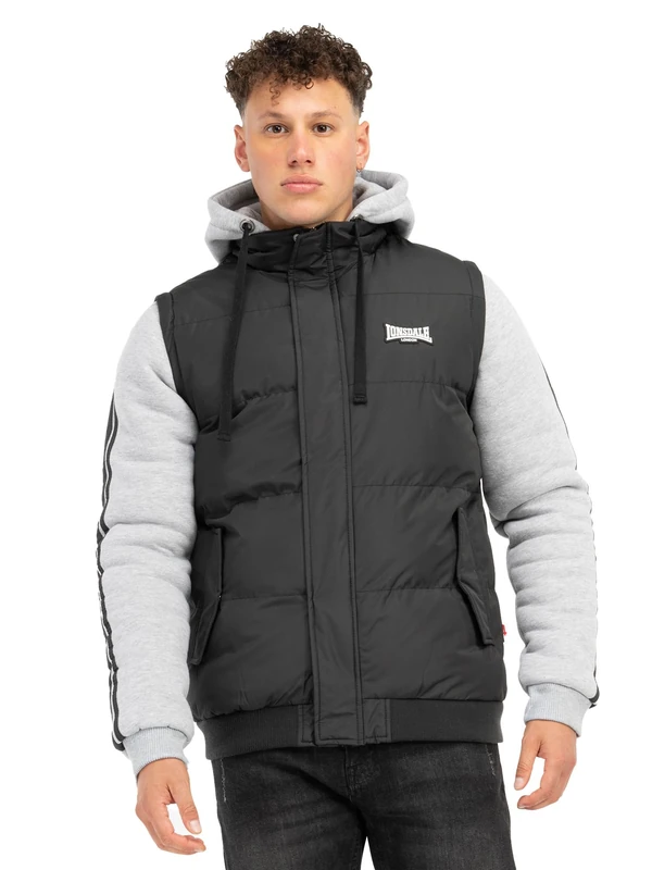 Lonsdale Men's Dowpot Jacket, Black/Marl Grey/White, M