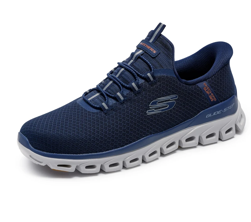 Skechers Men's Glide-Step Noxus Slip-On Sneakers, Navy Mesh/Pu, 10 UK