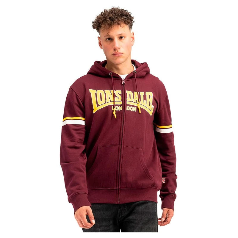 Lonsdale Men's Darfield Sweat Jacket, Oxblood/Yellow/White, S