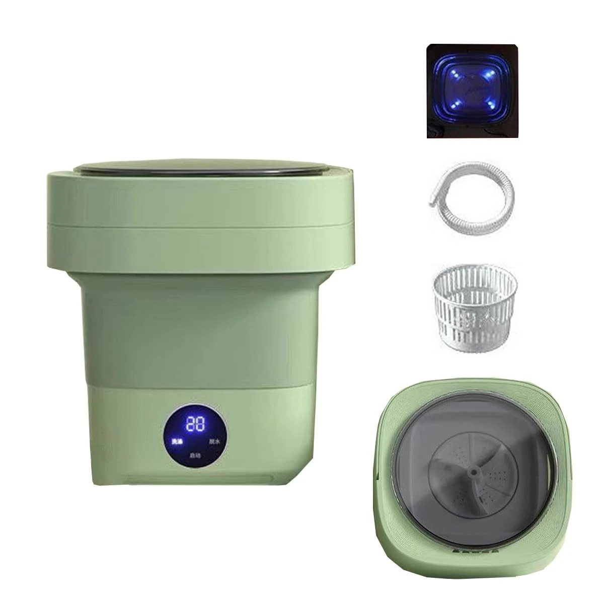 2 In 1 Mini Washer And Dehydrator Combo 8x8x12in Foldable Washing Machine 16L Capacity For Laundry, Dorms, College, RV, Hotels, Home Camping(Green)