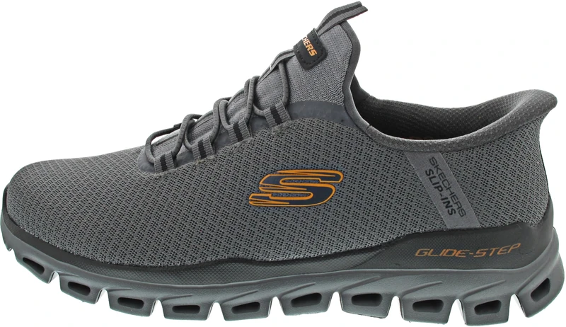 Skechers Men's Glide-Step Noxus Hands Free Slip-in Sneaker, Charcoal/Orange, 11