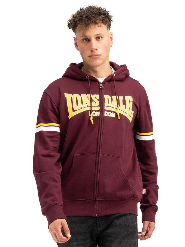Lonsdale Men's Darfield Sweat Jacket, Oxblood/Yellow/White, M