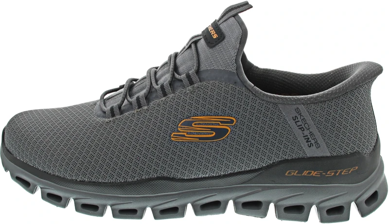 Skechers Men's Glide-Step Noxus Hands Free Slip-in Sneaker, Charcoal/Orange, 9