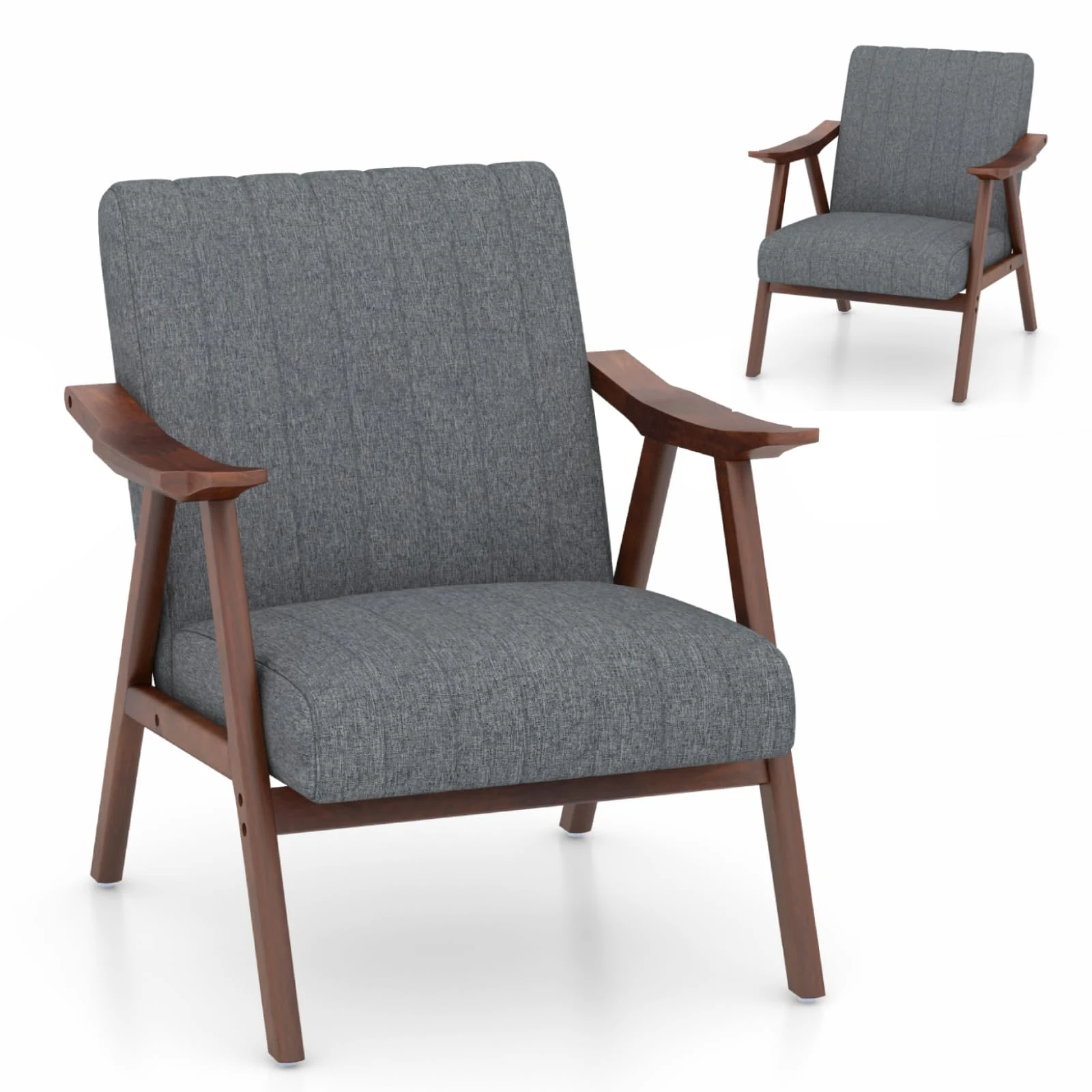 Multigot Modern Accent Armchair, Upholstered Single Sofa Chair with Anti-slip Foot Pads, Rubber Wood Padded Lounge Couch for Living Room Bedroom Office (Without Lumbar Support, Light Grey)