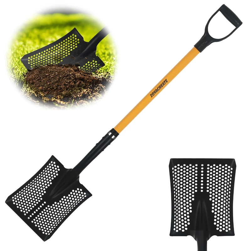 ZOYACREATE Sifting Shovel, Heavy Duty Sand Sifter Square Cleaning Scoop for Beach Chicken Coop Poop Shovel -45Inch - Image 1