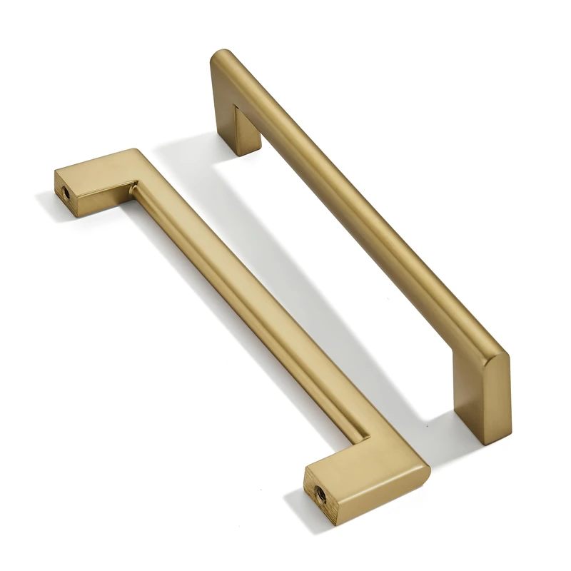 khtumeware 5 Inch Hole Center 10 Pack,Brushed Brass Cabinet Pulls Heavy Duty Solid Brushed Gold Kitchen Drawer Handle Antique Cabinet Hardware for Bathroom, Drawer, Cabinet
