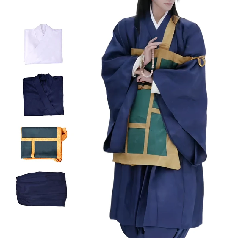 MEADOO Anime Jujutsu Geto Suguru Cosplay Kimono Outfits Full set with Printed Cassock Easter and Halloween Costume For Adult, Blue, XS