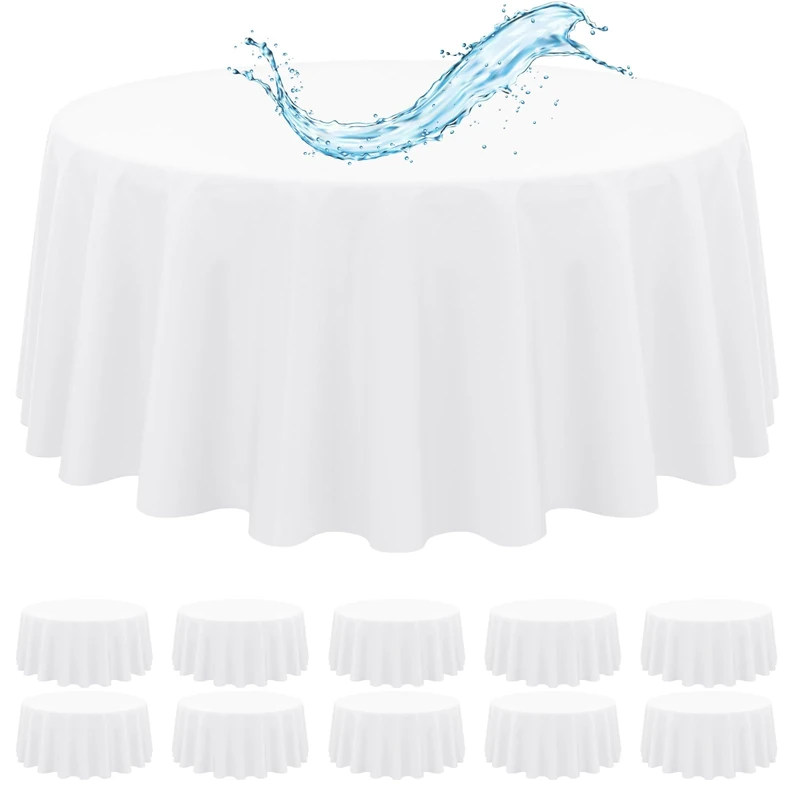 10 Pack White Round Tablecloth 120 Inch Waterproof Polyester Table Cloth for Round Tables White Tablecloths Stain and Wrinkle Resistant Washable Fabric Table Cover for Party Dining Wedding Banquet