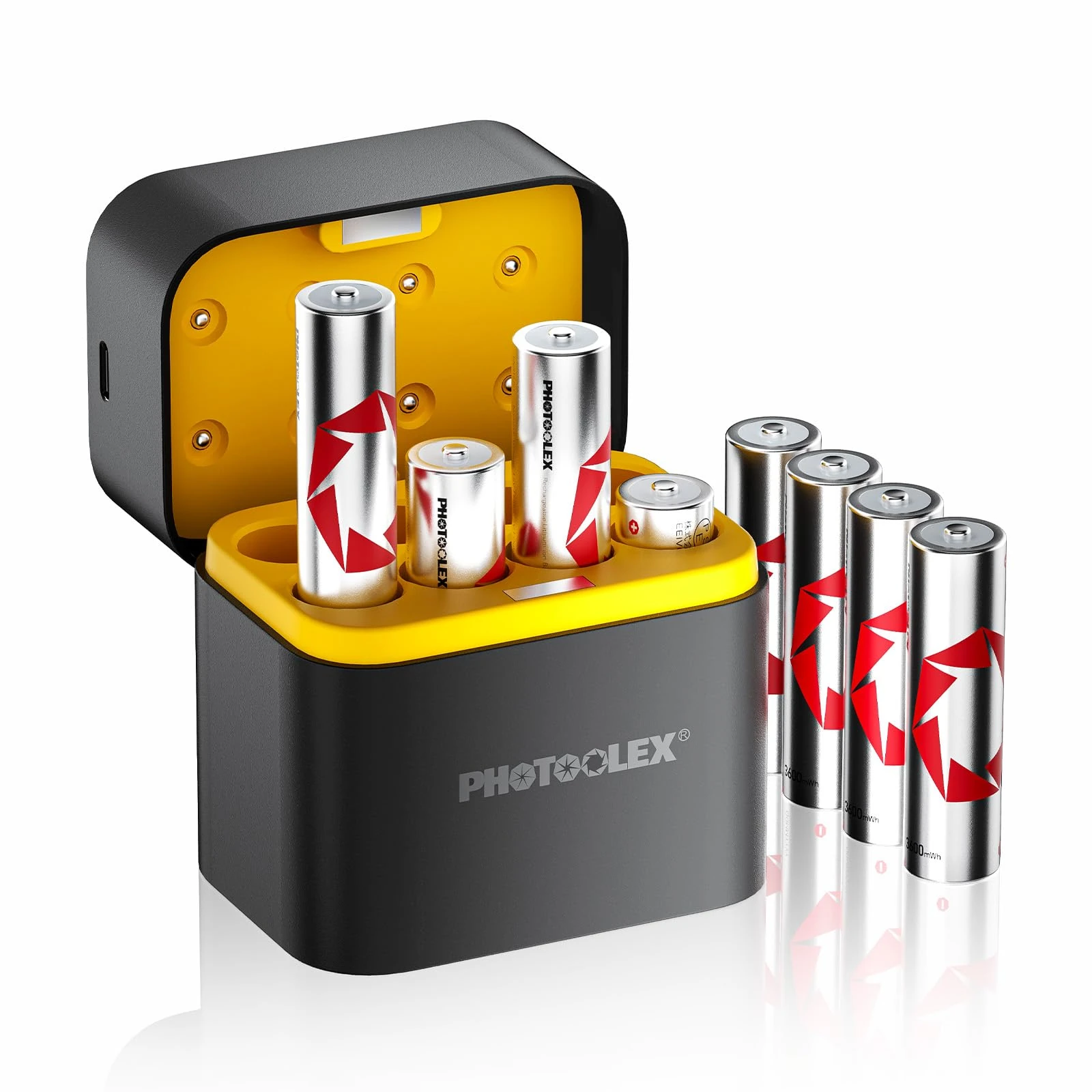 PHOTOOLEX 1.5V AA Rechargeable Lithium Battery, 3600mWh High Capacity, 1600 Long Cycles, 8 x AA Lithium Batteries with Integrated Charging Storage Box for Blink Camera VR Headset Xbox Controller Toys